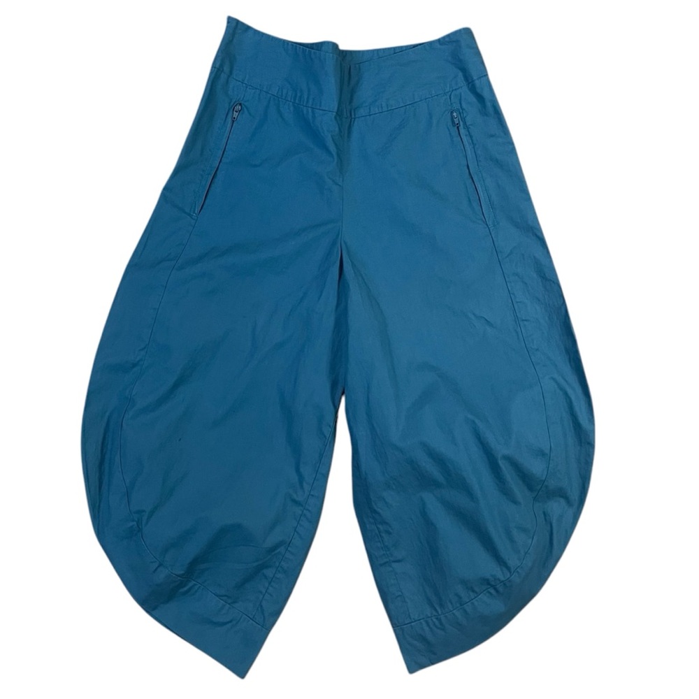 Yemai Teal Balloon Pants Parachute Harem Wide Leg Cropped Zip Pocket Minimalist